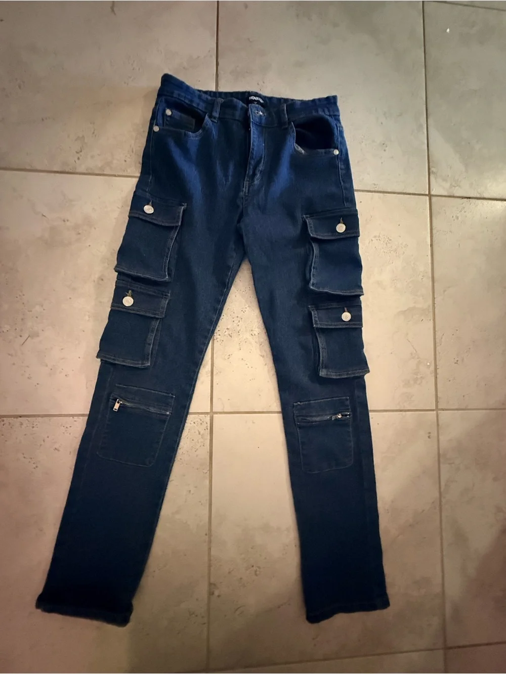 GAP Old Navy Kids Barrel, Straight, Wide-Leg Jeans in Dark Blue and Khaki Bundle